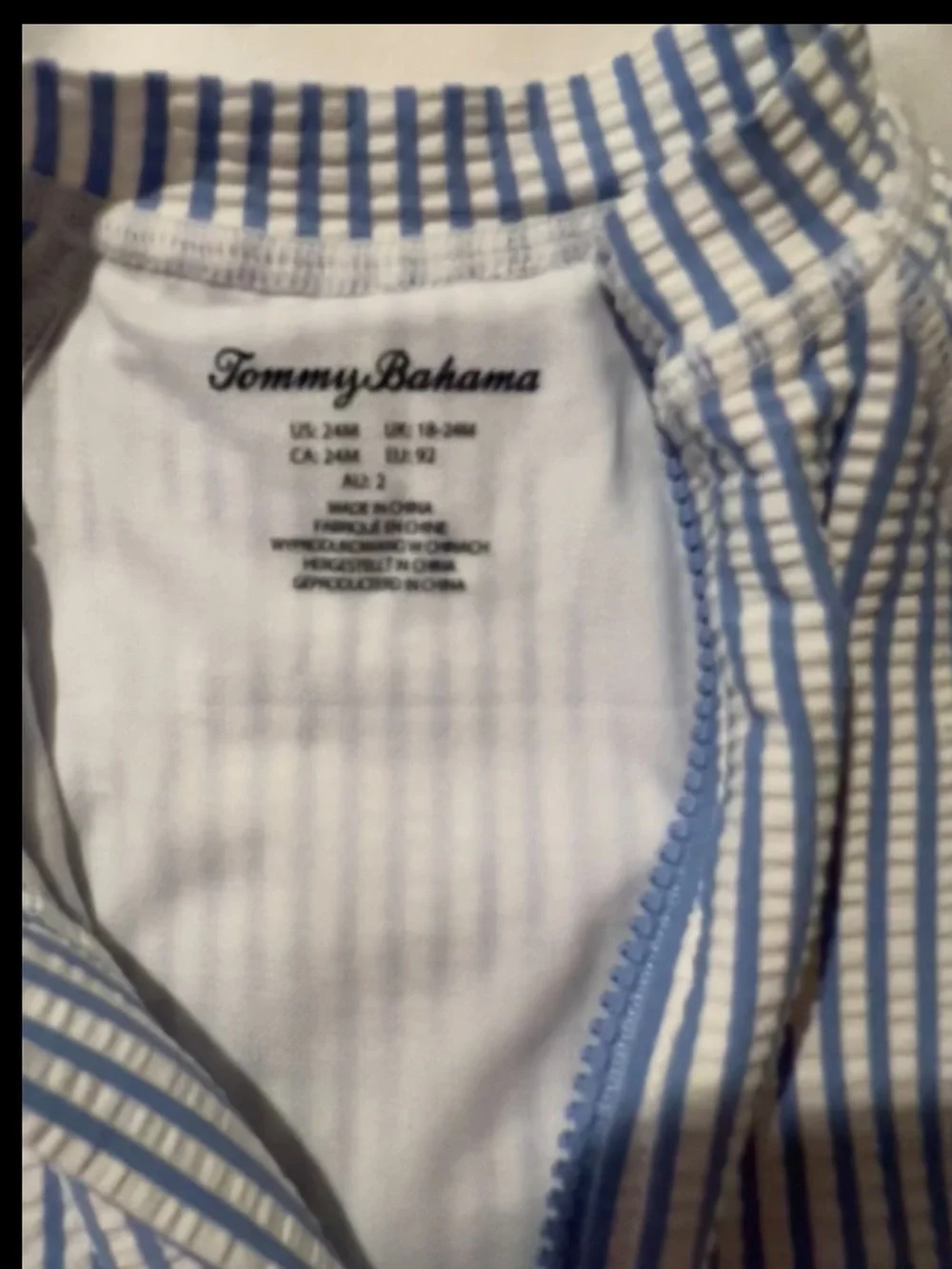 Tommy Bahama Blue & White Stripe Shortie Swim Suit with Sun Hat Size 24 Months